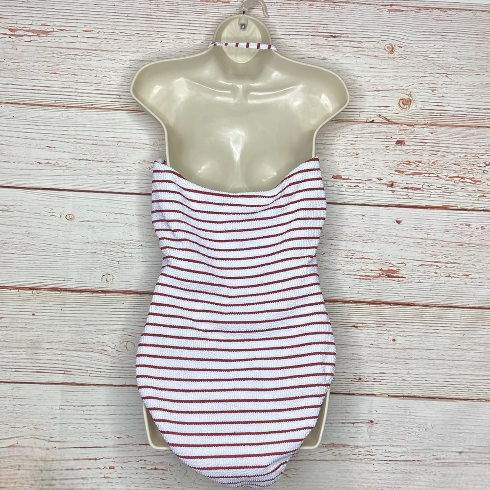 New J Crew Scrunchie Ring Bandeau One Piece Swimsuit in Red White Stripe… - Picture 13 of 13